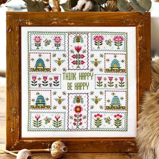 Think Happy Bee Happy  contemporary sampler